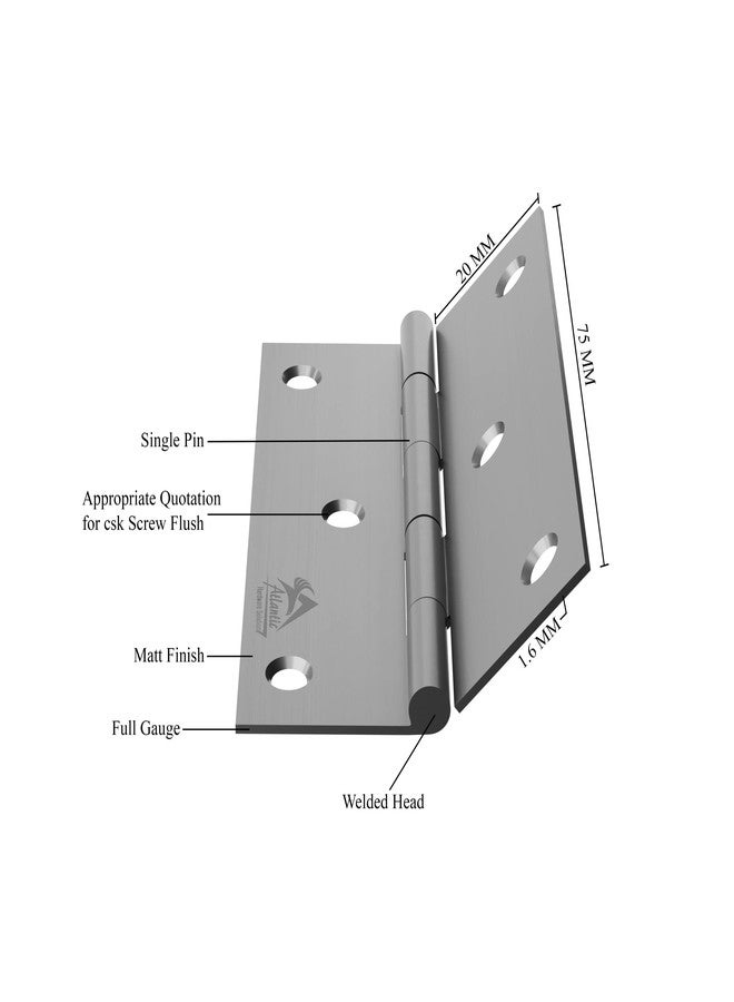 أتلانتيك مفصلات أبواب ونوافذ أتلانتيك، مقاس 3 بوصات × 16 مقياس/1.7 مم، مناسبة للمنازل والمكاتب والفنادق، للأبواب والنوافذ الرئيسية وغرف النوم والمطابخ والحمامات، مصنوعة من الفولاذ المقاوم للصدأ عالي الجودة، رأس ملحوم (لمسة نهائية غير لامعة، عبوة من 24 قطعة). - Image 4